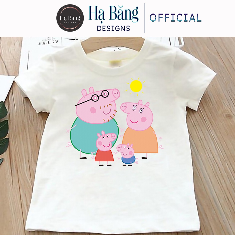 Áo thun cho bé trai bé gái vải cotton form rộng màu trắng Hạ Băng Designs - Peppa Pig