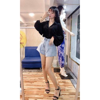 Quần short jean ống xòe