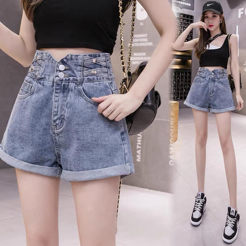 Quần sooc jeans cạp cao mã 446 (kèm ảnh thật,video)