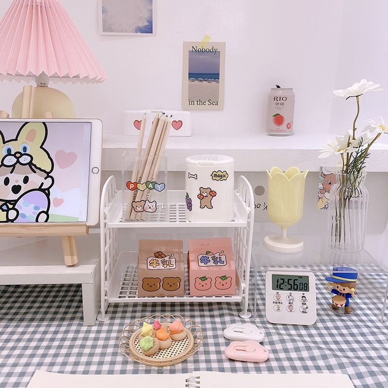 kệ 2 tầng đa năng🥰.Dùng đựng vân phòng phẩm,(shop có tặng kèm chi khách sticker để trang trí kệ 2 tầng bạn nhé).