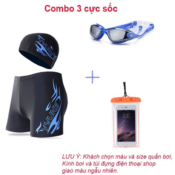 Quần Bơi Nam Ngắn YUKE + Kính Bơi + Túi Đựng Điện Thoại Chống Nước Tặng Kèm Mũ Bơi CB06