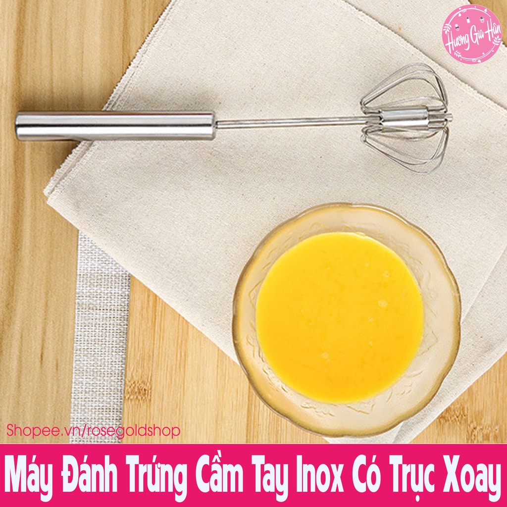 Cây Đánh Trứng Inox Có Trục Xoay Tự Động Không Dùng Điện Nhỏ Gọn Tiện Dụng