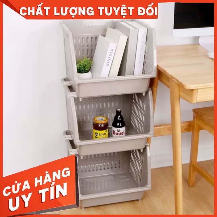 Kệ rổ nhựa 4 tầng đựng đồ đa năng cao cấp dễ tháo lắp, không nắp và bánh xe (tặng một chổi vệ sinh bếp từ mini )