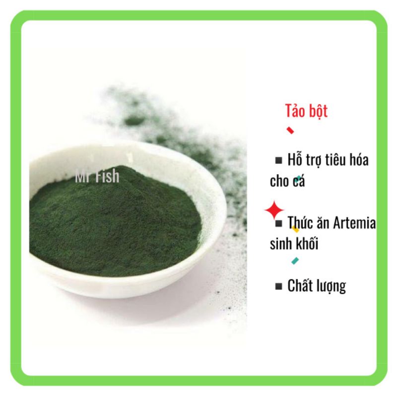 Tảo bột Spirulina 50g/100g-Thức ăn cá tép cảnh - Thức ăn nuôi Artemia sinh khối, bobo - Nuôi cá bột - Mr Fish