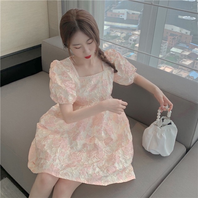 [ORDER]_Váy tiểu thư babydoll hoa nổi đính ngọc