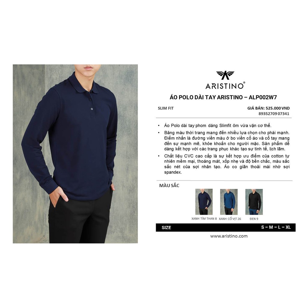 (SALE 40%) Áo dài tay Aristino VIỀN CỔ LỊCH LÃM, ALP002W7, tag 525k | BigBuy360 - bigbuy360.vn