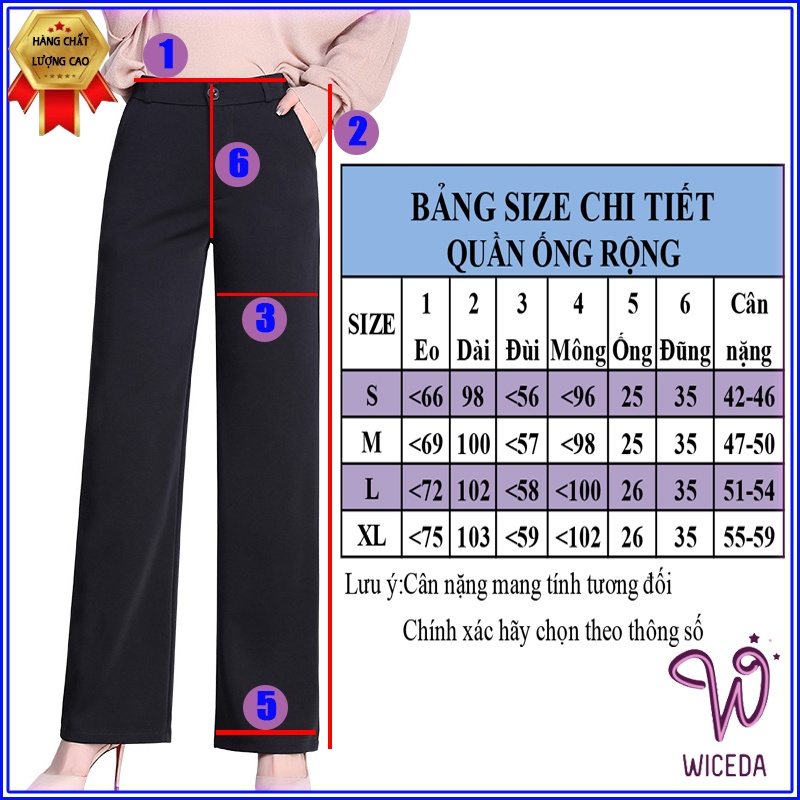 Quần ống rộng suông dài cạp cao đẹp,quần culottes dài chất tuyết mưa dày dặn hai màu đen be sáng  Wiceda QT660