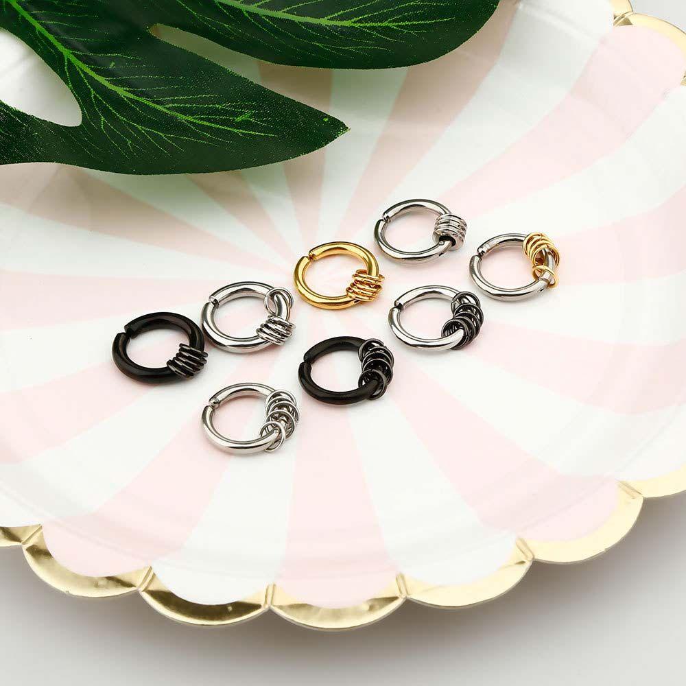 SOMEDAYZL Khuyên Tai Tròn Màu Bạc Phong Cách Punk Đơn Giản Không Xỏ Lỗ Màu Đen Cá Tính