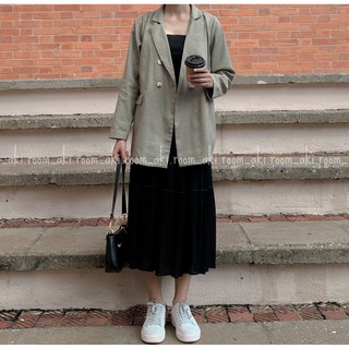 Áo blazer kẻ caro nâu túi nắp