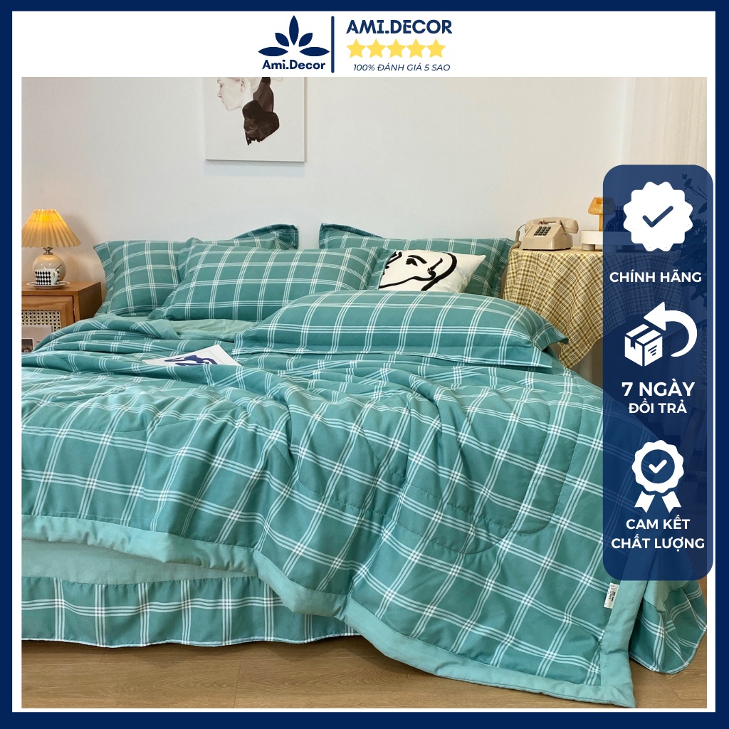 Bộ chăn ga gối Cotton đũi cao cấp, Set chăn ga gối đũi hè, chăn trần bông nhập khẩu chất liệu vải đũi mềm mại