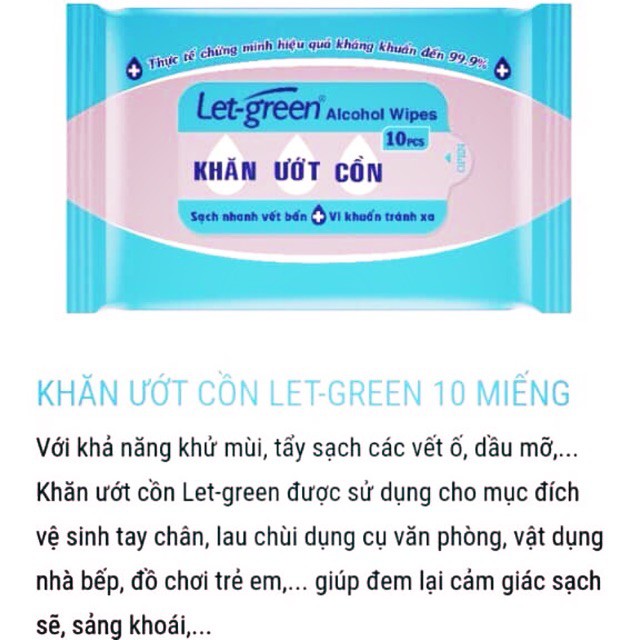 KHĂN GIẤY ƯỚT CỒN LET GREEN (10 MIẾNG/GÓI)