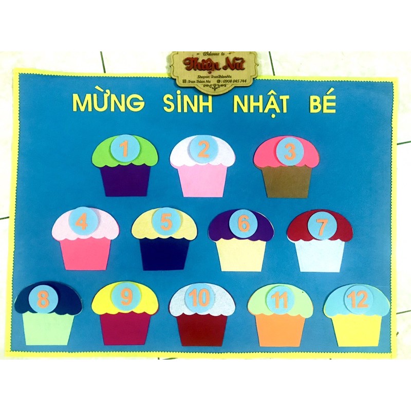 70x50 cm Nỉ Bảng mừng sinh nhật bé- trang trí lớp mầm non tiểu học