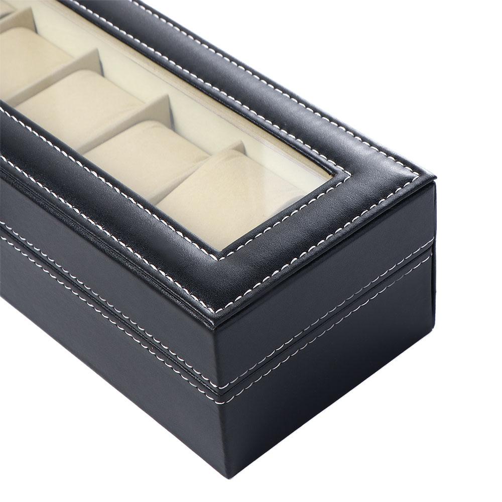 Hộp Đựng Đồng Hồ Bằng Da PU Màu Đen Hình Chữ Nhật Có Cửa Sổ Tiện Dụng Ốp