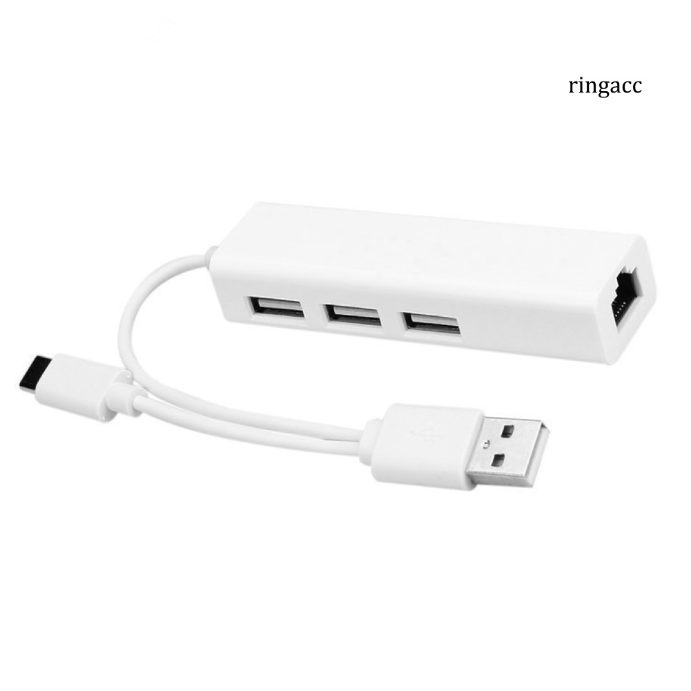 Hub chuyển đổi mạng LAN cổng RJ45 2 đầu cắm USB Type-C 3 cổng USB2.0