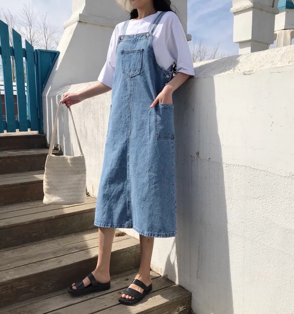 Váy yếm nữ Ulzzang phong cách Hàn Quốc đơn giản 2018