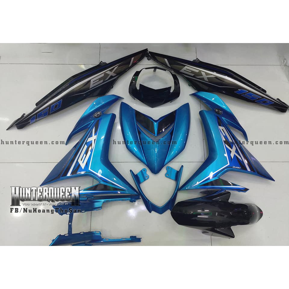 Tem rời Exciter 150. Xe xanh đen. Thay đổi màu sắc và chi tiết theo yêu cầu. Sắc nét, bền màu