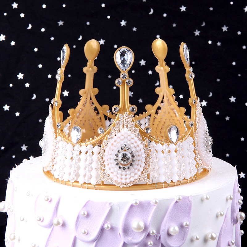 Phụ kiện trang trí bánh kem - Vương miện hoàng hậu nhỡ ( kim loại )