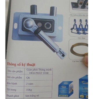 Bộ tời giàn phơi Hoà Phát Q6 giá rẻ (tặng kèm 2 vít 2 nở)