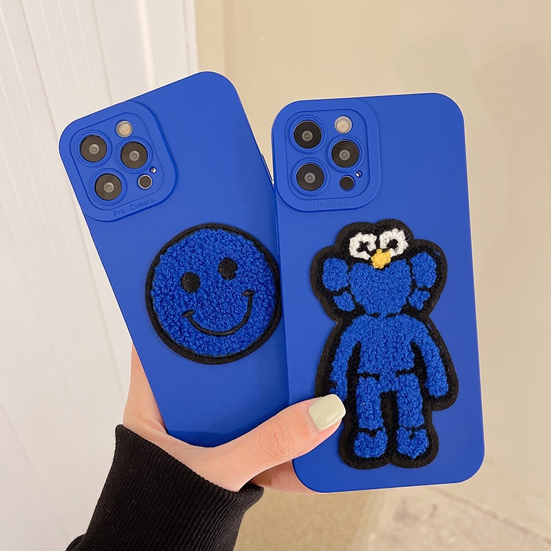 Ốp điện thoại màu xanh lam phối vải bông cho iPhone 13/12Pro 13 13/12/11Pro Max 12Mini X Xs Max XR 7 Plus 8 | BigBuy360 - bigbuy360.vn