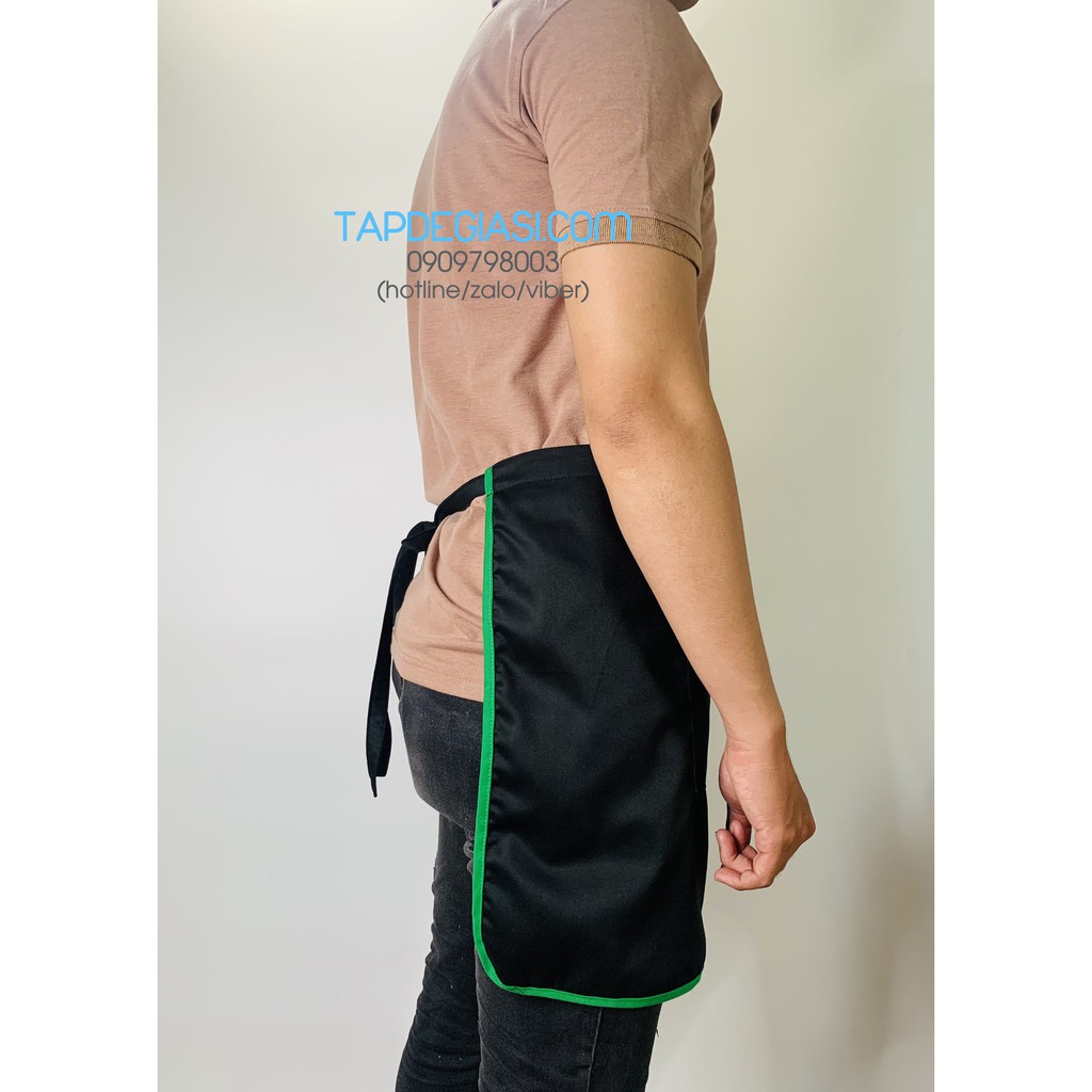 Tạp dề ngắn đen phối viền xanh két cao cấp dành cho phục vụ Nam Nữ vải kaki cotton