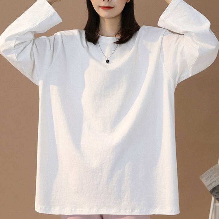 Áo Thun 100% Cotton Tay Dài Dáng Rộng Màu Trơn Phong Cách Thời Trang Hàn Quốc 2022