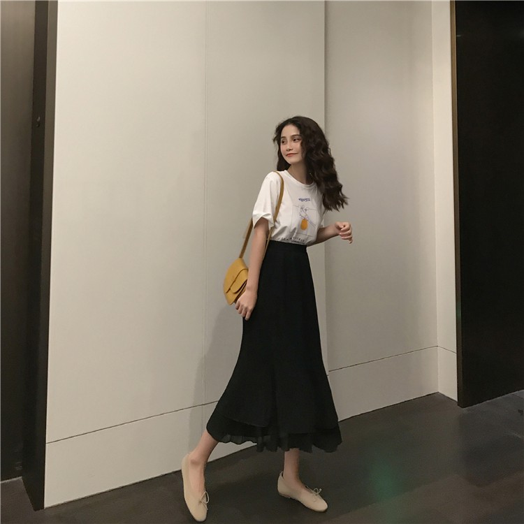 Chân váy xếp ly voan 2 tầng, Dáng chữ A, Chân váy midi xếp ly - CV63 | BigBuy360 - bigbuy360.vn