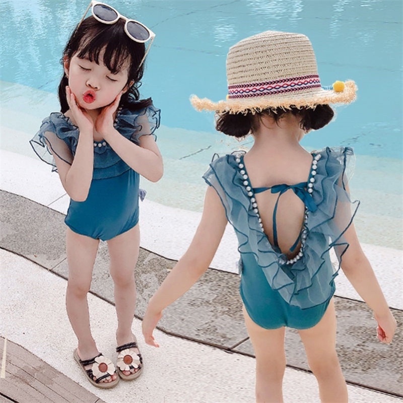 Bikini đồ bơi công chúa viền ren đính ngọc hàng quảng châu cao cấp cho bé gái