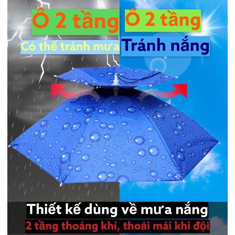 Ô dù đội đầu đa năng 2 tầng dùng để che mưa, che nắng, làm vườn cực tiện lợi - ô câu cá