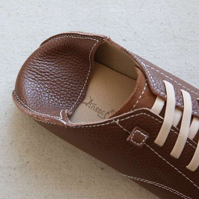 Giày Da Mũi Tròn Đế Bằng Thoải Mái Phong Cách Retro Cho Nữ