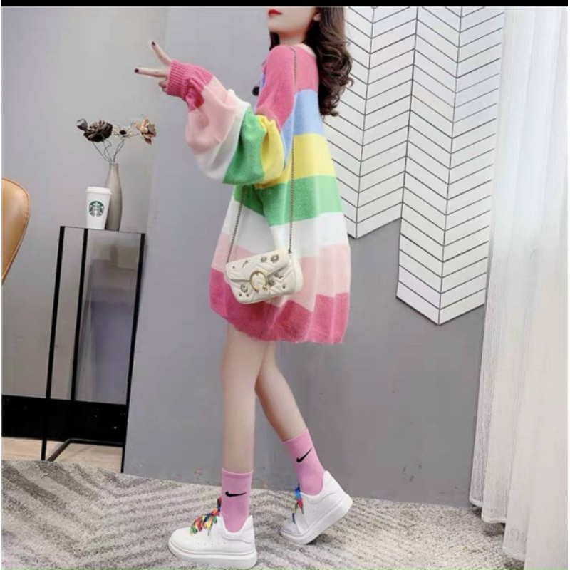 ÁO LEN FORM DÀI SỌC CẦU VỒNG