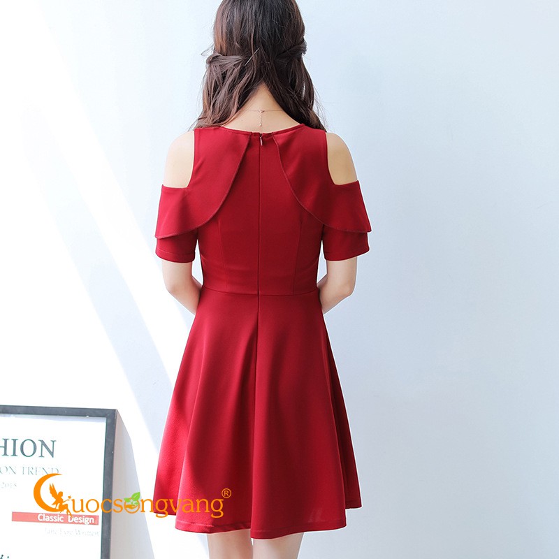 Váy đầm công sở đầm xòe hở vai GLV054 Cuocsongvang