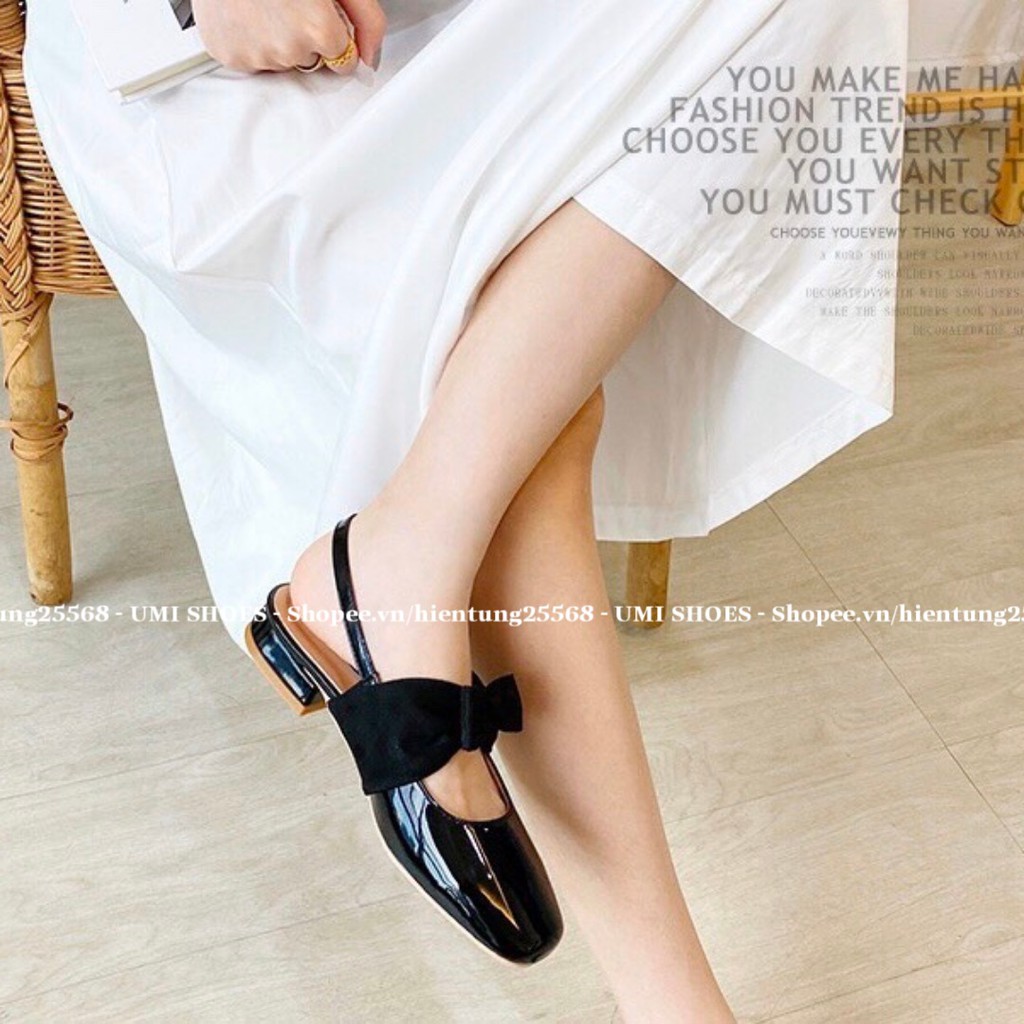 Giày hài búp bê nữ slingback nơ bím đế bệt/ đế 3p gót vuông quai hậu nhẹ nhàng đi làm văn phòng công sở đi chơi đẹp xinh