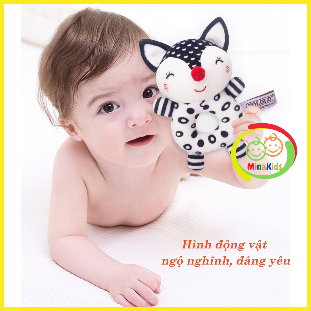 Đồ Chơi Lục Lạc Thú Bông Chút Chít Cho Bé Cầm Nắm Màu Sắc Đen Trắng Kích Thích Thị Giác TOLOLO TCT19