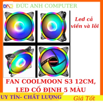 Quạt làm mát, Fan Case PC Coolmoon S3 - Fan Led 5 màu cả viền và lõi - Mới 100%, Tặng kèm 4 ốc