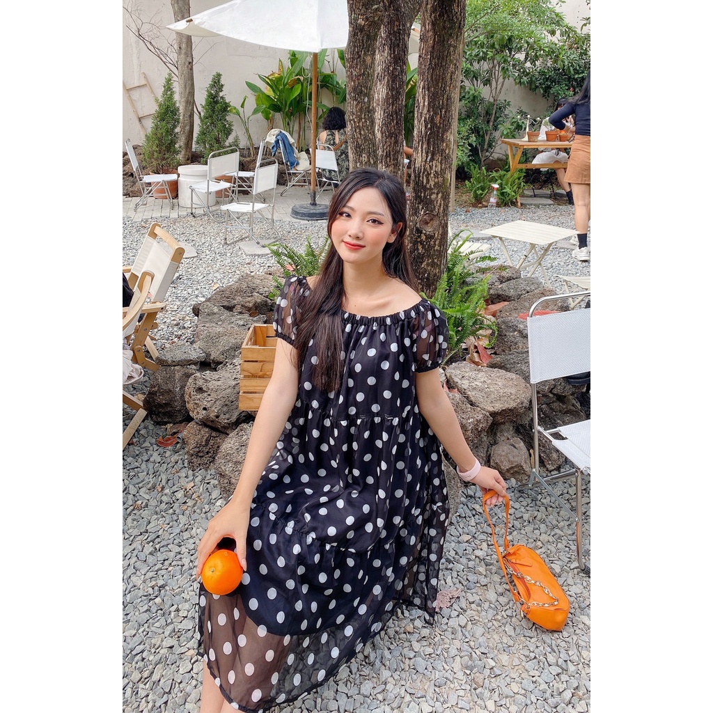 Đầm Bầu bi nhún tầng trẻ trung