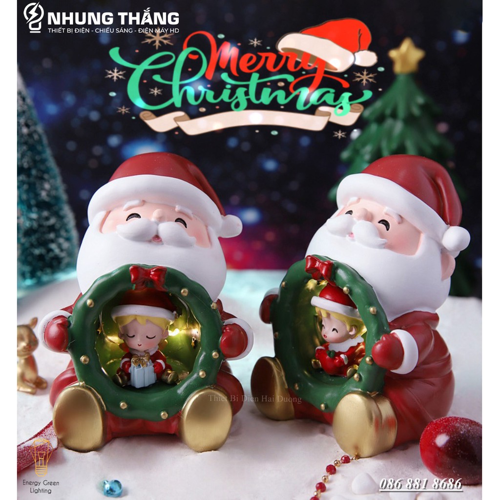 [Quà Tặng Giáng Sinh] Đèn Ngủ Hình Ông Già Noel Ôm Cô Bé,Cậu Bé Siêu Dễ Thương 2109-3A - Trang Trí Giáng Sinh - Dùng Pin