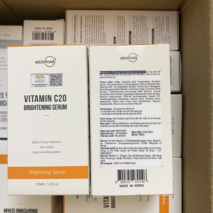 Serum vitamin C20 mediphar+, tinh chất dưỡng trắng sáng da, giảm thâm nám, giúp đều màu da