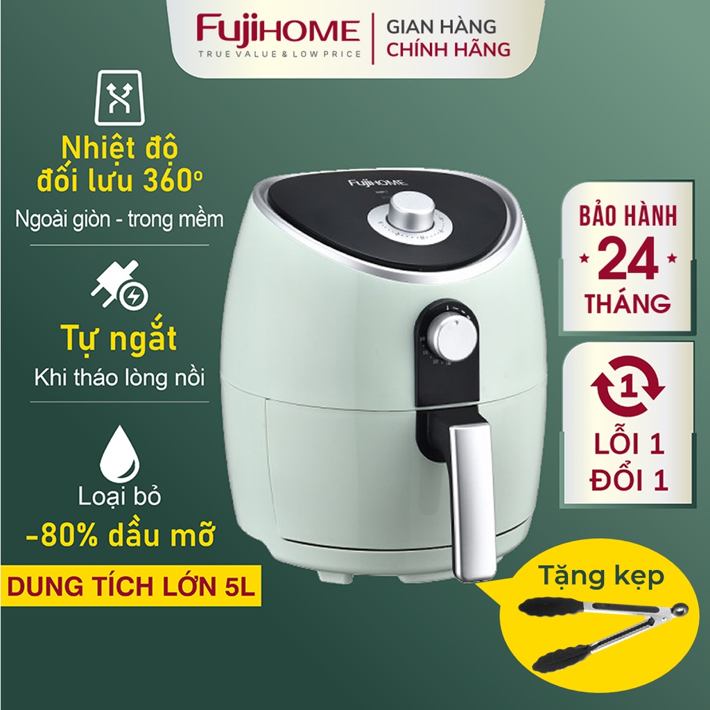 Nồi chiên không dầu 5L Nhật Bản Nhập Khẩu Fujihome tự ngắt, Nồi chiên ko dầu cơ tự ngắt không hơi nước 5 lít