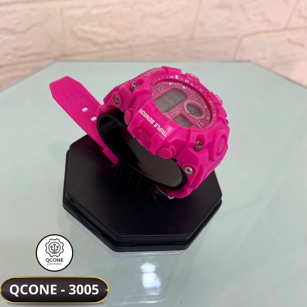 Đồng hồ điện tử trẻ em bé trai và bé gái chống nước Qcone 3005 chống nước 30m đa chức năng có đèn led 7 màu
