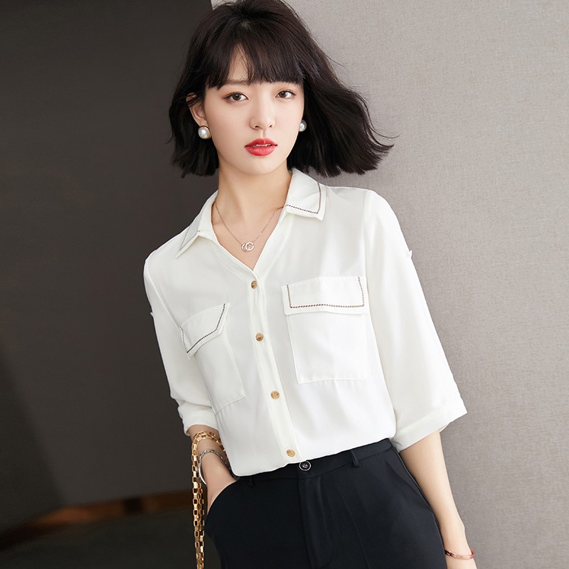 Áo Sơ Mi Voan Tay Lỡ Màu Trắng Size S-2Xl Thời Trang Thanh Lịch Cho Nữ