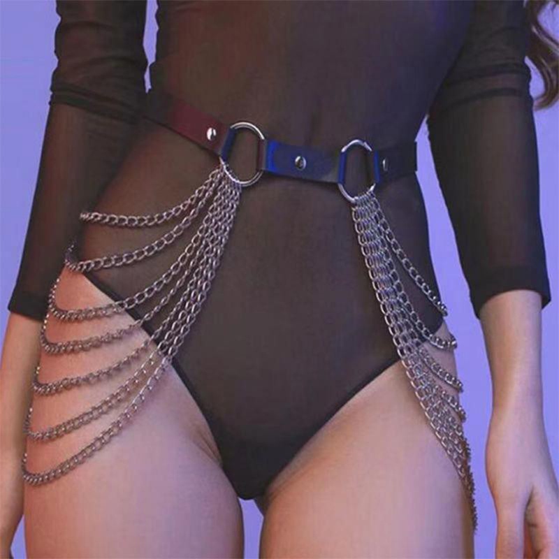 Thắt Lưng Màu Đen Phối Dây Xích Phong Cách Punk Cá Tính