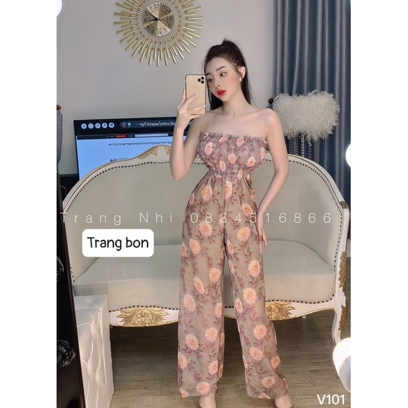 Jumsuit quây chun ngực hoa nhí