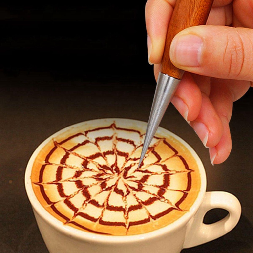 NICKOLAS Bút Vẽ Latte Nghệ Thuật Bằng Thép Không Gỉ Tay Cầm Bằng Gỗ