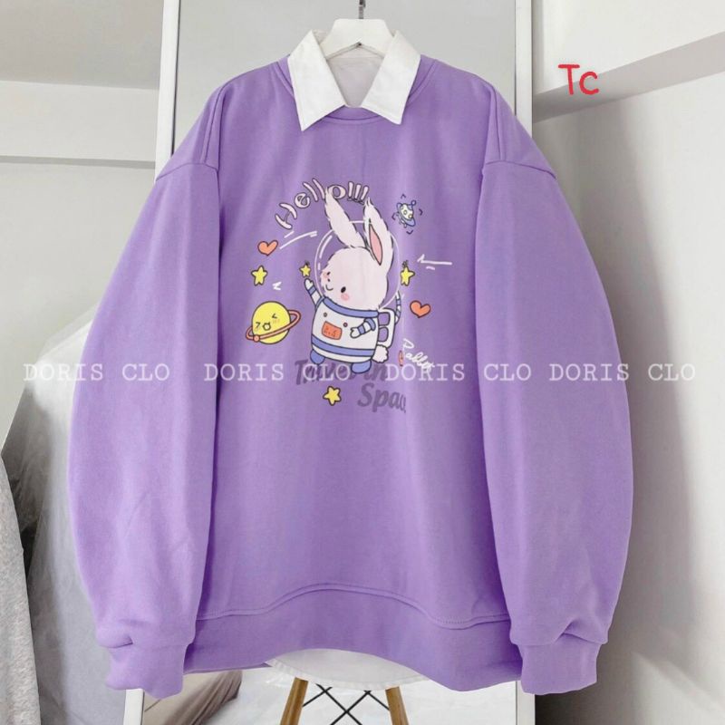 Áo Sweater Nỉ Bông Thỏ Tím Cổ Tròn Quella Strada Ulzzang Unisex Form Rộng | BigBuy360 - bigbuy360.vn