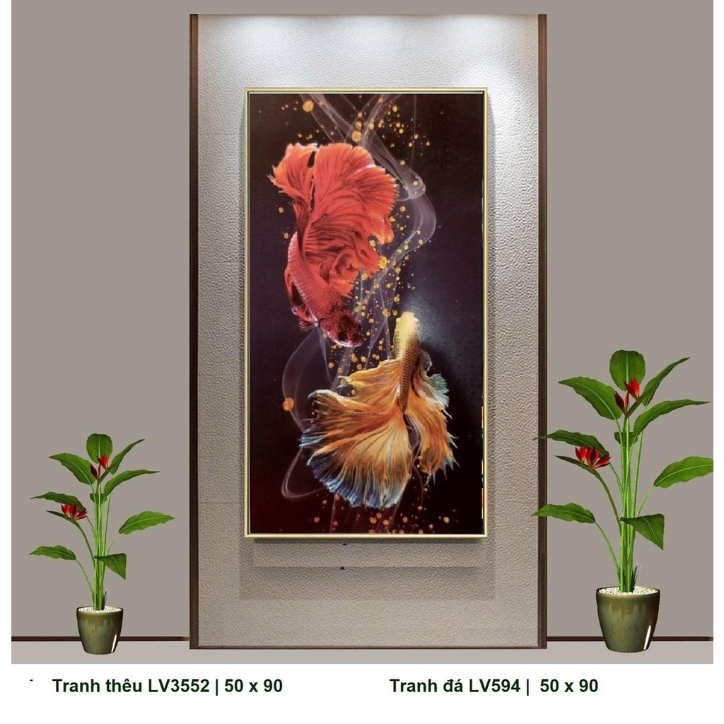 Tranh gắn đá cá 60x90cm,tranh đính đá chưa đính.