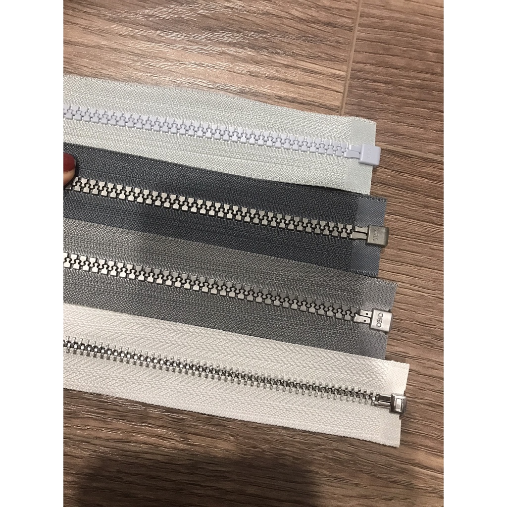40~51cm) XÁM-Dây kéo phao, nylon hiệu YKK, CMZ, XBL,IDEAL để may áo khoác, áo phao hàng tốt VNXK.