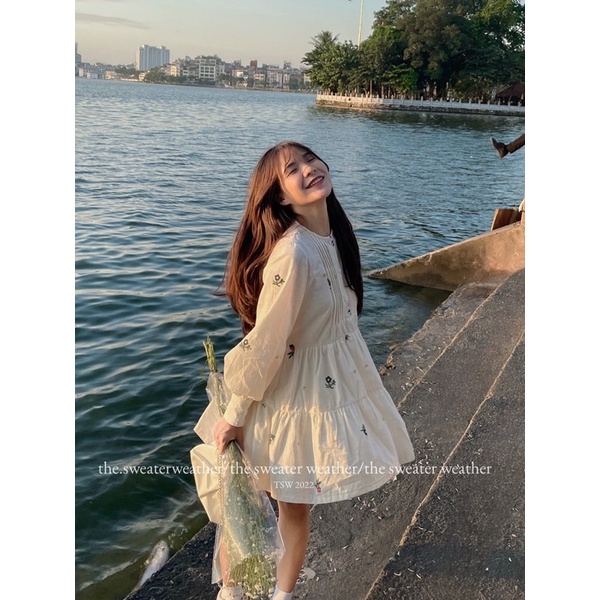 Váy babydoll hoa nhí vải đũi linen kèm váy lót trong the.sweaterweather TSW (ảnh thật)