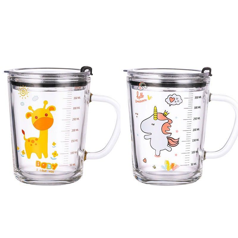 CỐC PHA SỮA THUỶ TINH CHIA VẠCH SIÊU TIỆN LỢI CÓ NẮP VÀ ỐNG HÚT CHO BÉ