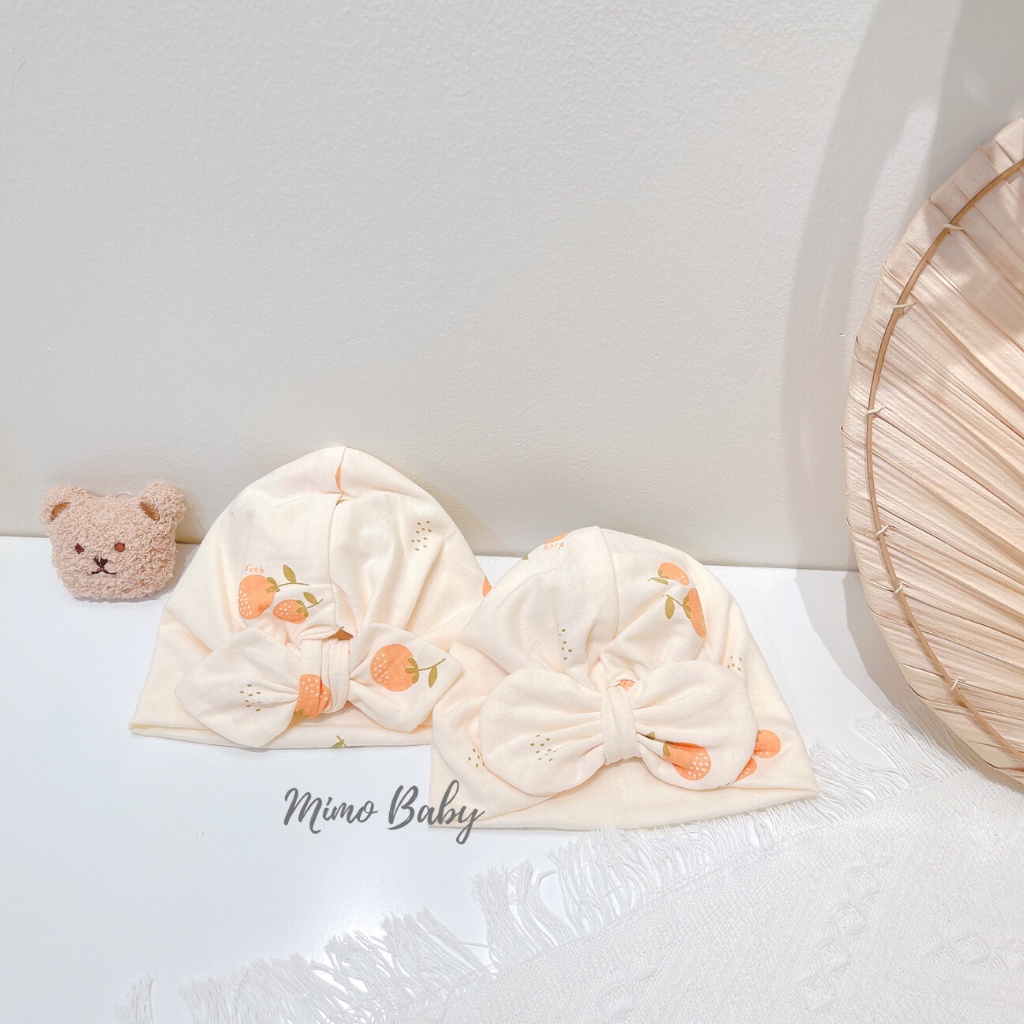 Mũ turban màu be họa tiết quả cam đáng yêu cho bé MTB98 Mimo Baby