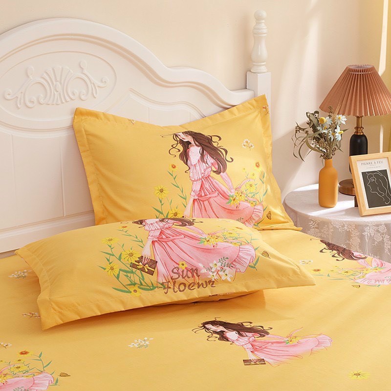 Trọn Bộ Chăn Ga Gối  Cotton Tina MẪU CÔNG CHÚA TÓC NÂU. Siêu Cute Dễ Thương. Phù Hợp Cho Các Bé . Evily1990 Shop